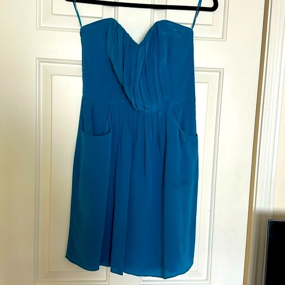 Rebecca Taylor Blue Silk Strapless Dress - Picture 3 of 6